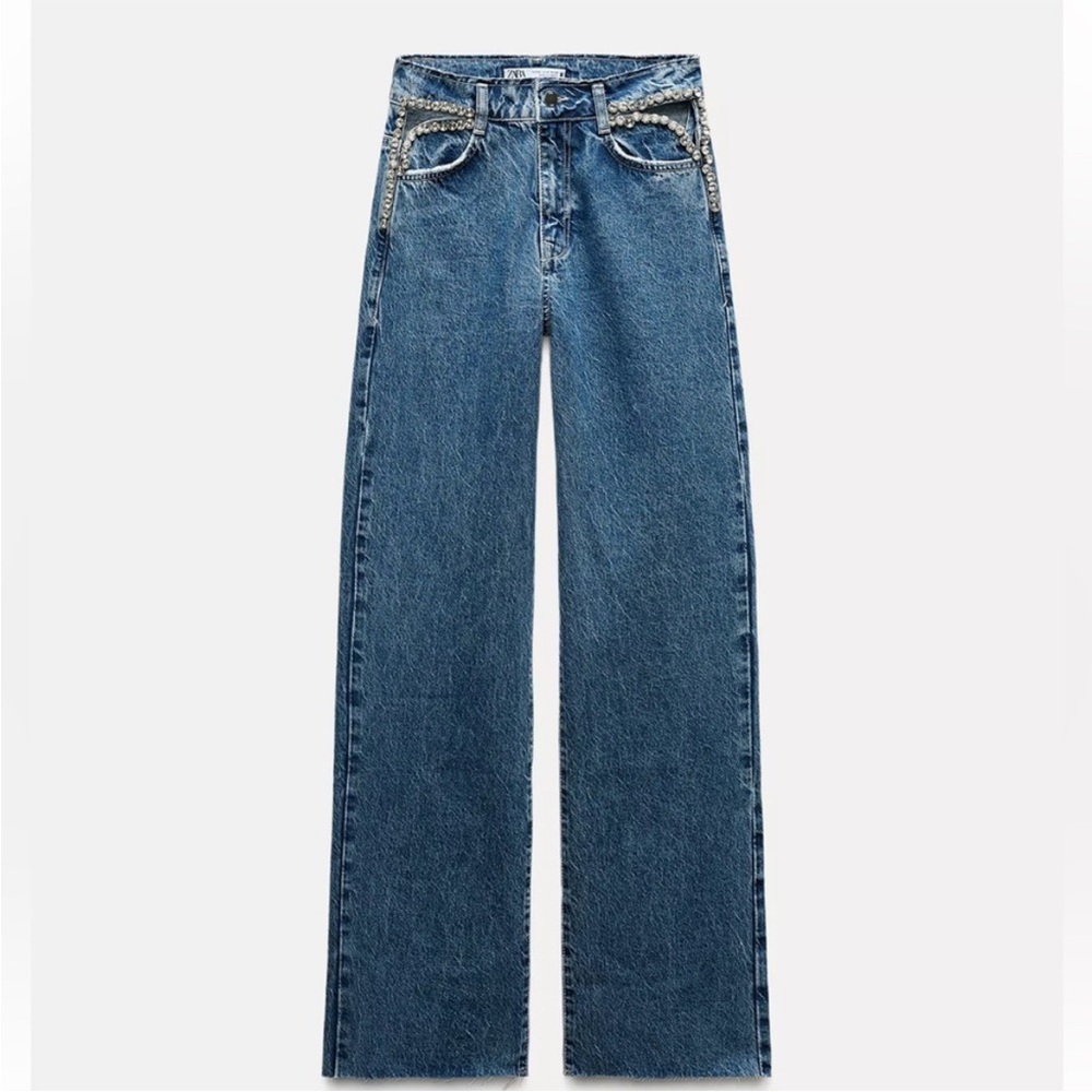 ZARA BEJEWELED CUT OUT JEANS - 2 -